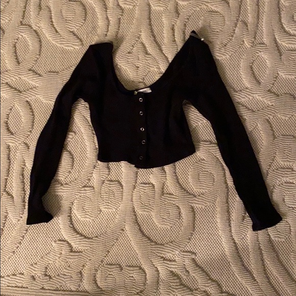 NWOT black ribbed crop top button up - Picture 2 of 3